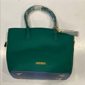 Joy & Iman Green and Blue Tote Bag and 11in H x 12in W x 5.5in D